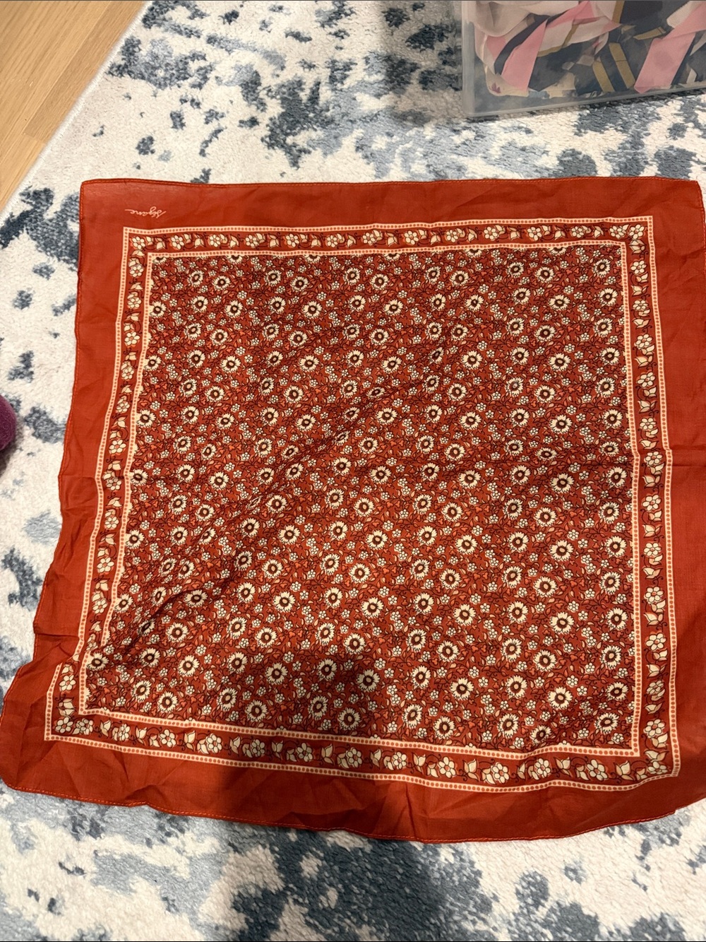 Sezane Rust Red Floral Bandana Scarf